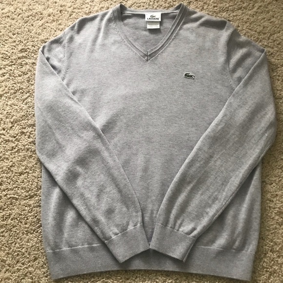 Men’s Lacoste Gray V Neck Sweater 5 - Picture 3 of 7